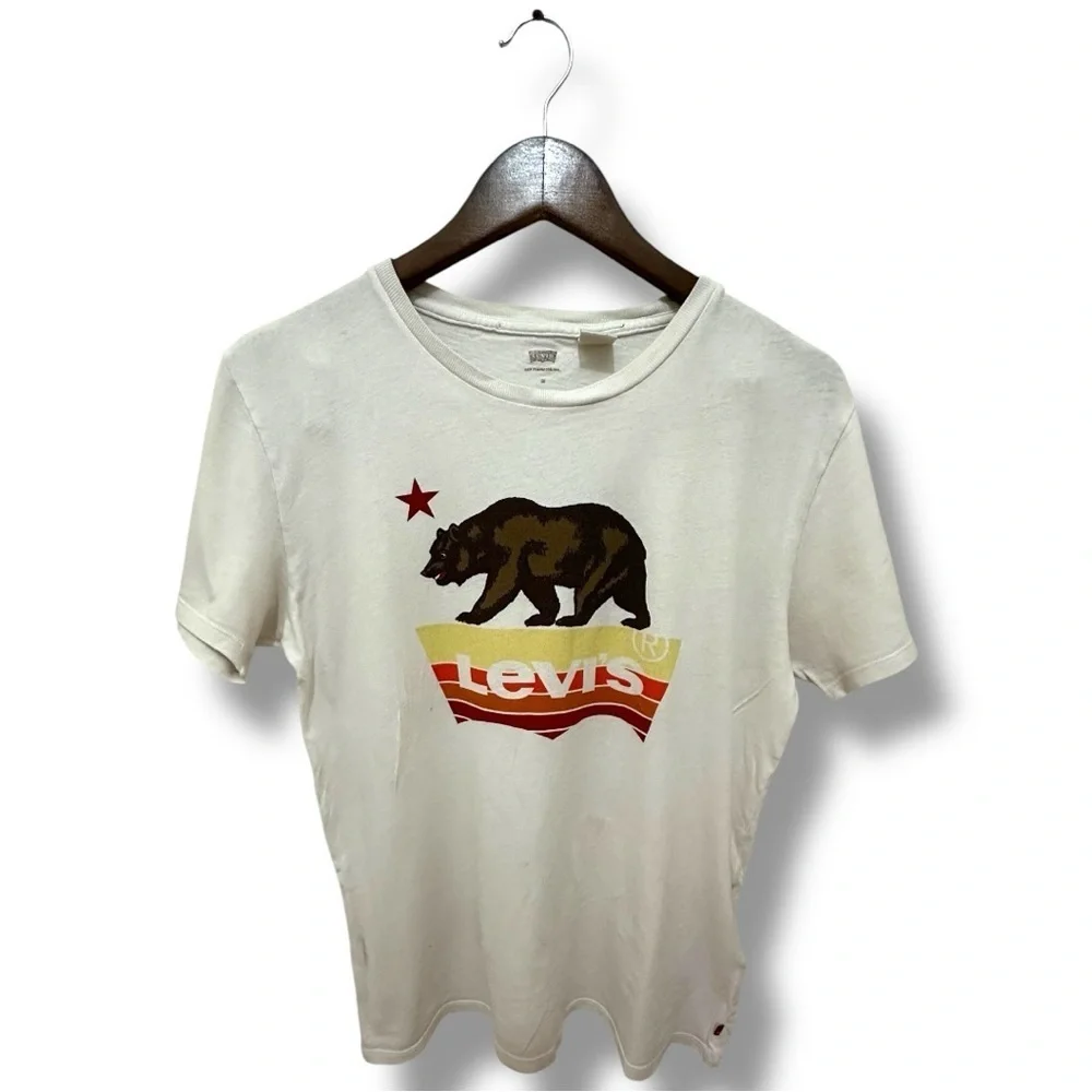 265 Levi’s | Vintage California Bear Graphic Tee – Off White Cotton (Size M)